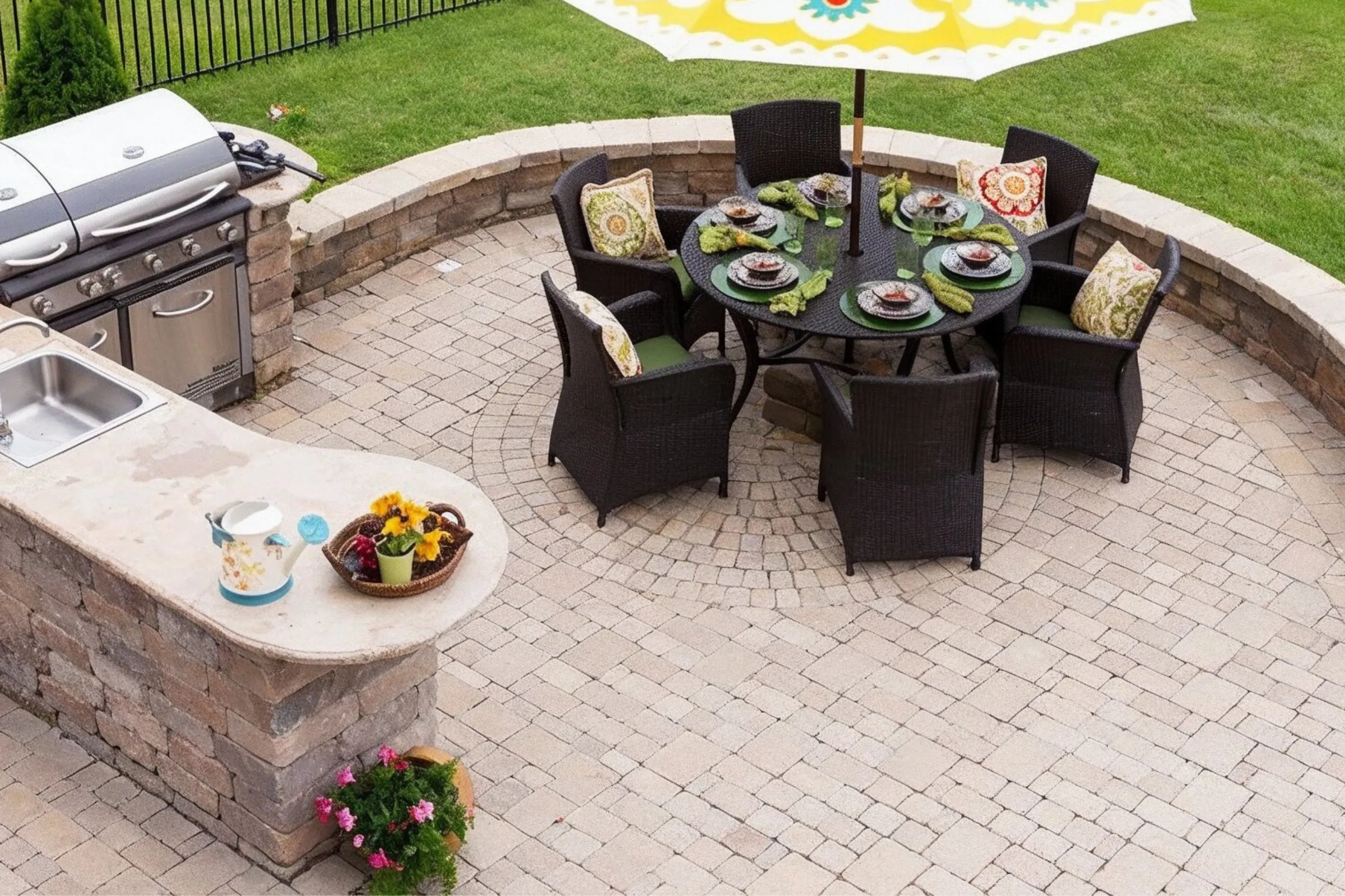 Outdoor kitchen and BBQ area in Los Angeles with covered patio, built-in grill, and modern backyard entertainment design
