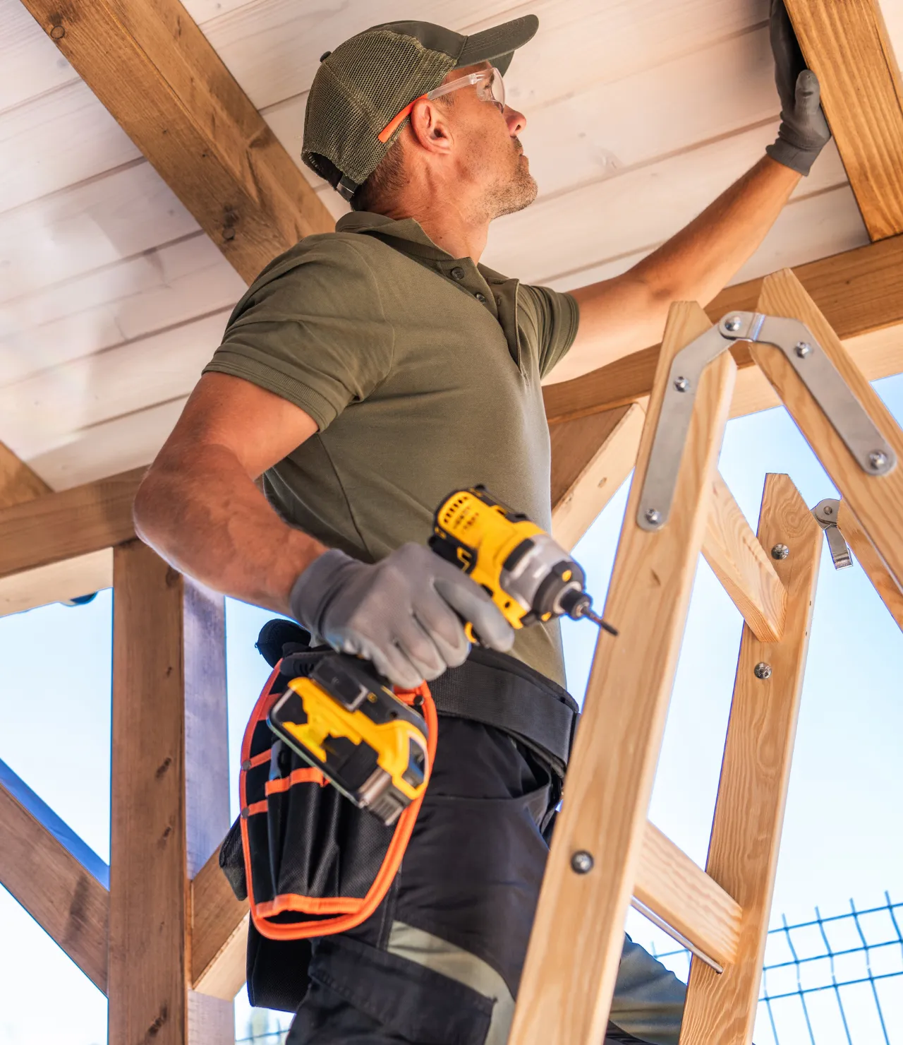 Patio Builders Pros team member working on a residential construction project in Los Angeles