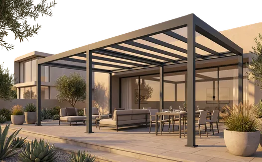 Modern pergola in Los Angeles with sleek design and outdoor seating area