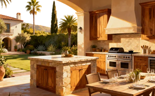Built-in BBQ outdoor kitchen in Los Angeles with modern patio design